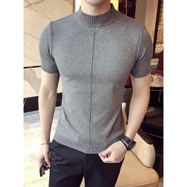 Mens Solid Half-Collar Short Sleeve Knit T-Shirt