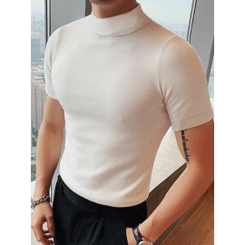 Mens Solid Half-Collar Casual Short Sleeve T-Shirt