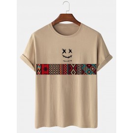 Mens Smile Face Argyle Print Crew Neck Short Sleeve T-Shirts Winter