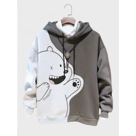 Mens Cartoon Animal Print Patchwork Casual Drawstring Hoodies Winter