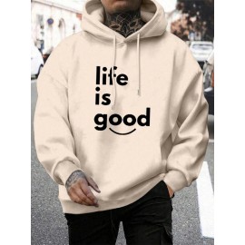 Mens Smile Slogan Print Kangaroo Pocket Casual Drawstring Hoodies Winter