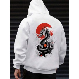 Mens Japanese Red Sun Dragon Back Print Long Sleeve Hoodies Winter