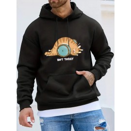 Mens Cute Cat Letter Print Kangaroo Pocket Drawstring Hoodies Winter