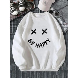 Mens Smile Slogan Print Crew Neck Casual Loose Pullover Sweatshirts Winter