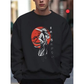 Mens Japanese Ninja Print Crew Neck Loose Pullover Sweatshirts Winter