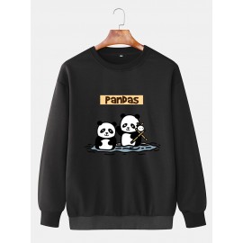 Mens Cartoon Panda Letter Print Crew Neck Loose Pullover Sweatshirts Winter