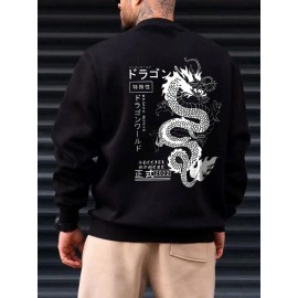 Mens Japanese Dragon Back Print Print Crew Neck Pullover Sweatshirts Winter