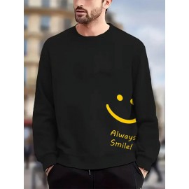 Mens Smile Slogan Print Crew Neck Casual Pullover Sweatshirts Winter